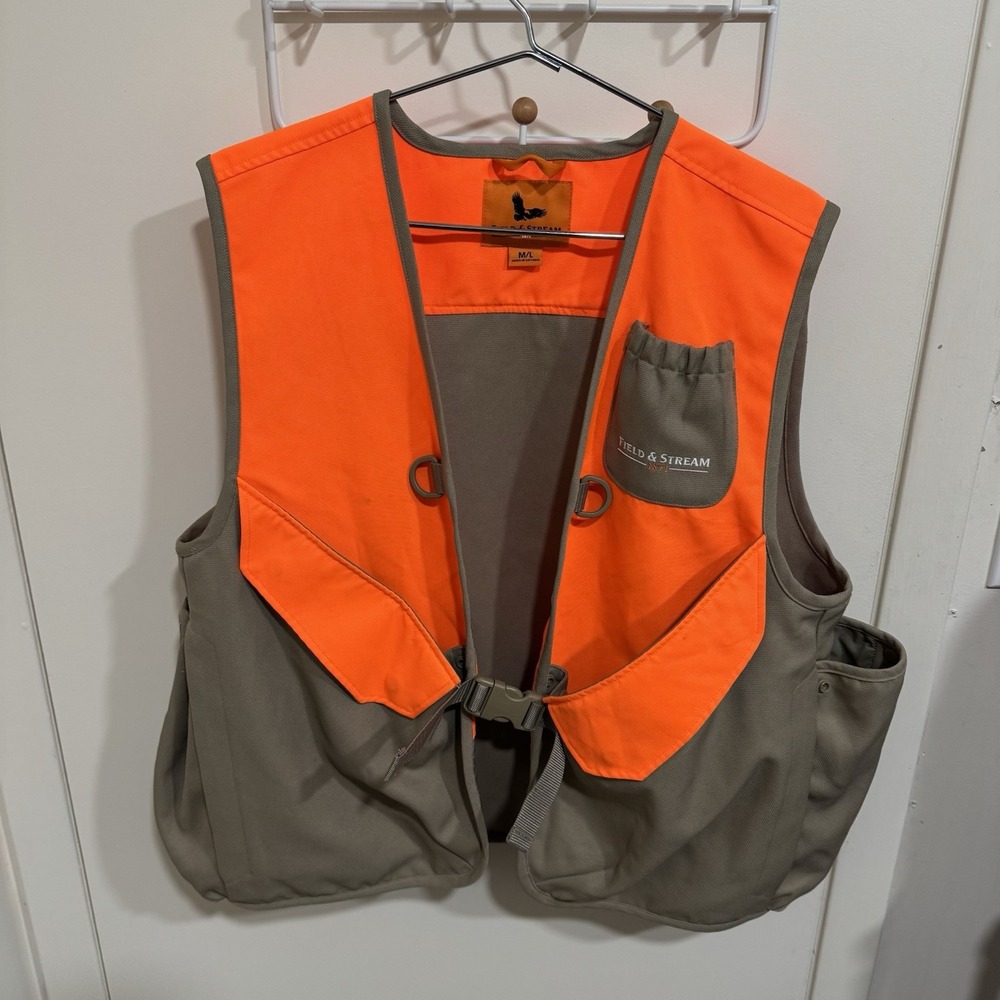 Field & Stream Orange / Khaki Hunting Fishing Utility Vest Size M/L Men's Shell